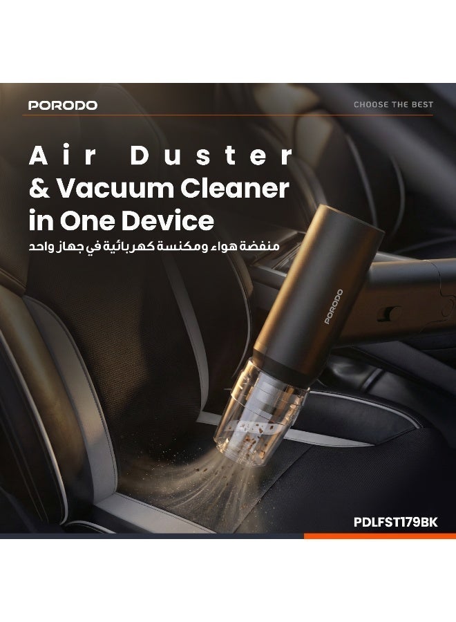 porodo Lifestyle Dual Mode Air Duster & Vacuum 160W / Powerful Air Blower/ Adjustable Speed / 3 Hours Working Time / Efficient Dust Removal / Rechargeable Vacuum and Dust Cleaner - Black - Image 3